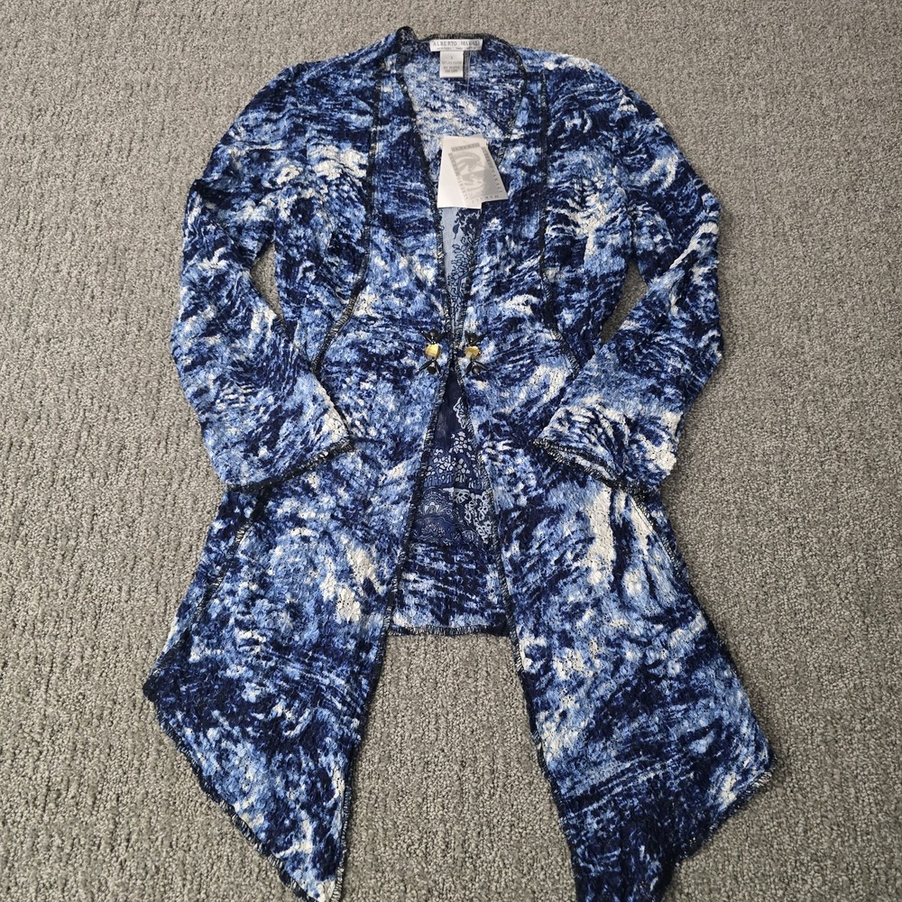 Alberto Makali Tunic S Blue Lace Embellished Handkerchief Hem Art To Wear NWT